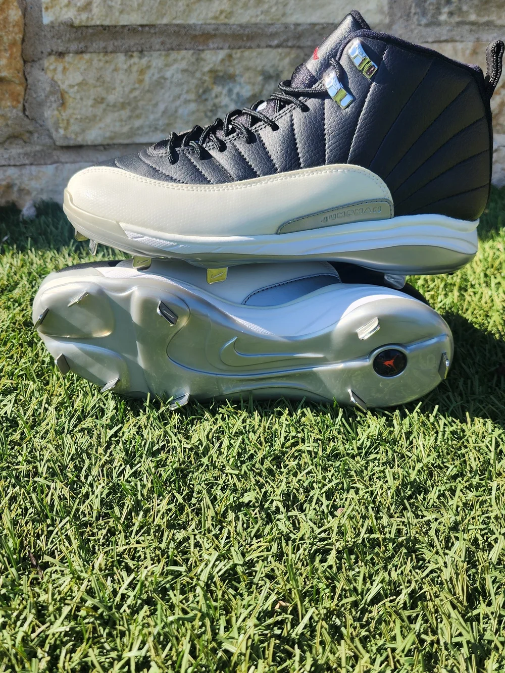 Jordan 12 Retro Metal 'Playoffs' - Black/White Men's Baseball Cleats